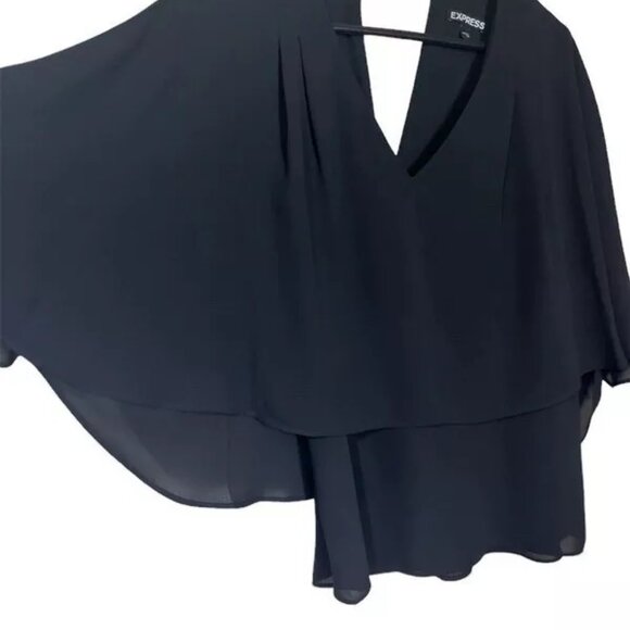 Express Top XS Tank Flutter Cape Overlay Thin Dressy Black V-Neck Blouse - Picture 2 of 5